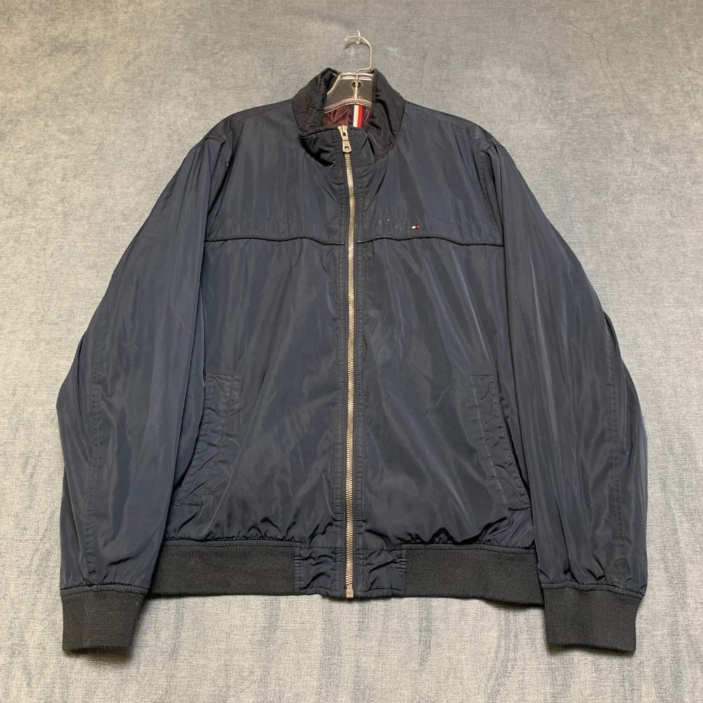 Tommy Hilfiger Bomber Jacket Mens Large Navy Blue Quilted Lined Water Resistant